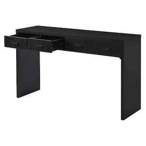 Minimalist 52 in. Black Rectangle MDF Console Table with 4-Drawers, Metal Handles for Entry Way, Living, Dining Room