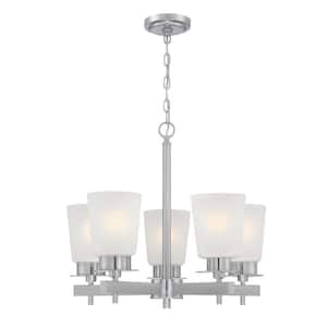 Reynaldo 5-Light Brushed Nickel Chandelier with Frosted Glass Shades