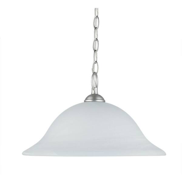 Chloe Lighting Transitional 1-Light Satin Nickel Ceiling Pendant Fixture with Frosted Alabaster Glass Shade