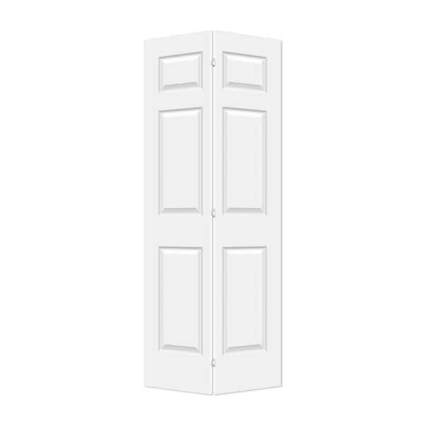36 in. x 80 in. Paneled Manufactured Wood White Primed, 6-Panel Square Top Interior Bi-Fold Door, Composite