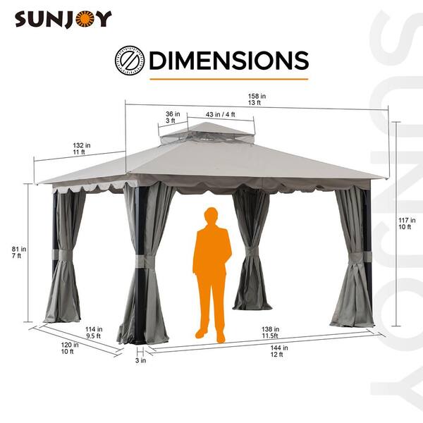 Sunjoy Athenea 11 ft. x 13 ft. Gray Steel Frame 2-Tier Hip