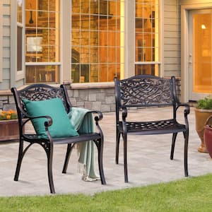 2-Piece Outdoor Cast Aluminum Chairs with Armrests and Curved Seats, Easy Matching