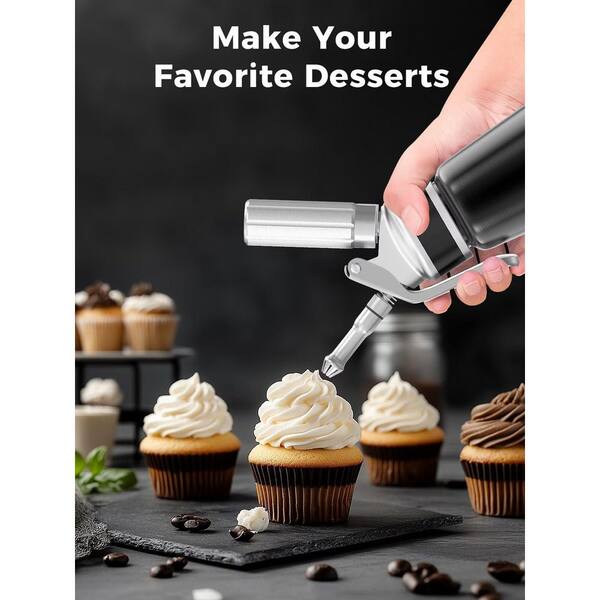 Wudkey Black Whipped Cream Dispenser, 500ml Aluminum Cream Whipper