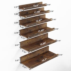 15.7 in. W x 6.3 in. D Brown Floating Shelves, Decorative Wall Shelf for Living Room (6-Pack)