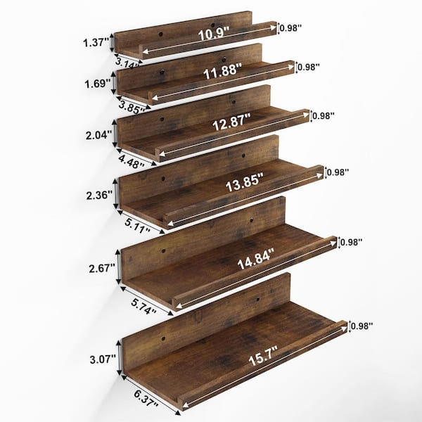 Unbranded 15.7 in. W x 6.3 in. D Brown Floating Shelves, Decorative Wall Shelf for Living Room (6-Pack)