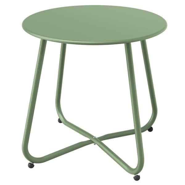 Sudzendf 17.75 in. W Sage Green Metal Round Patio Outdoor Side Table, Weather- Resistant