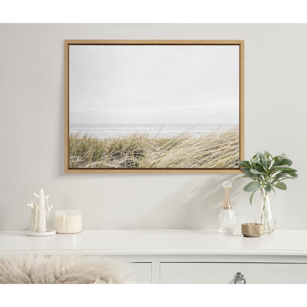 East Beach Coastal Landscape Canvas Art with Natural Frame