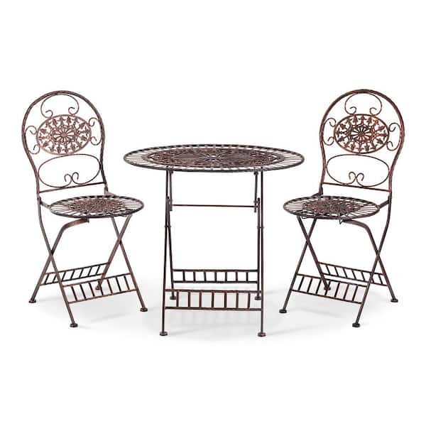 Alpine Corporation 3-Piece Indoor/Outdoor Oval Bistro Set Folding Table and Chairs Patio Seating, Bronze