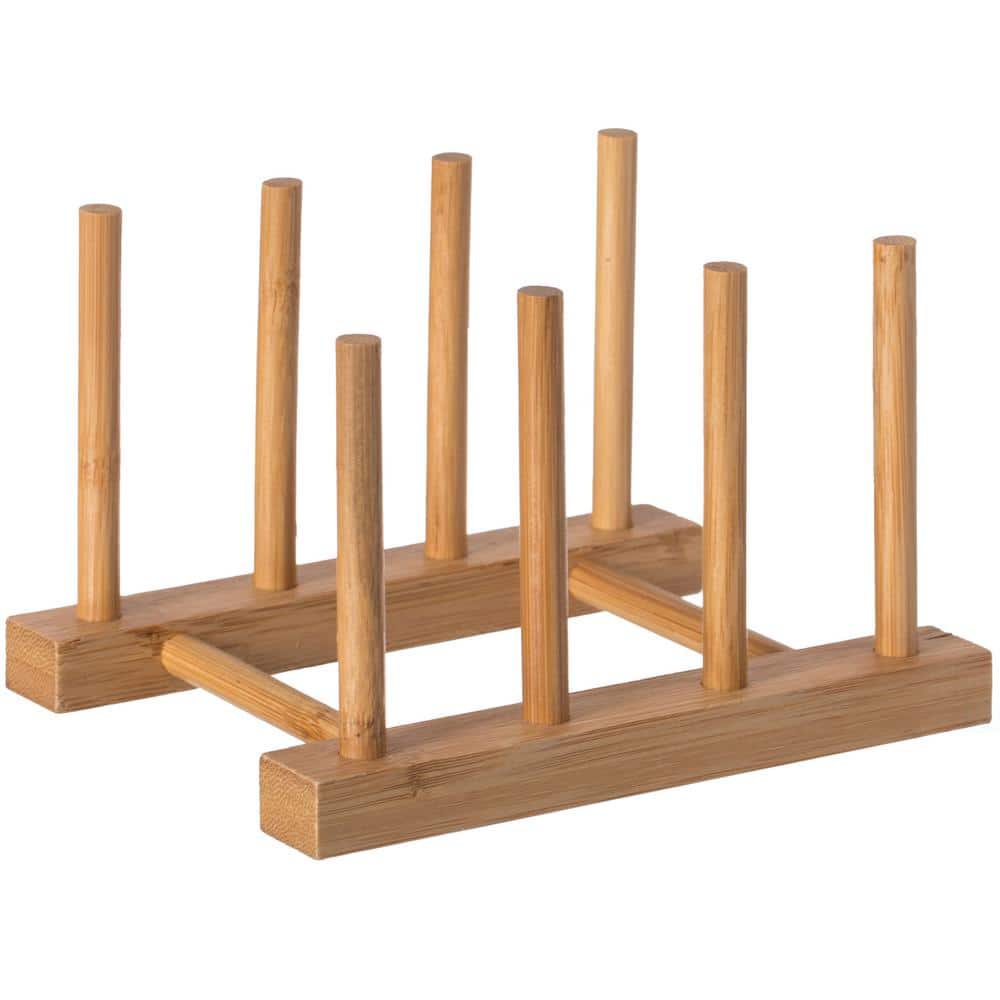 Basicwise Set of 2 Bamboo Wooden Drainer Dish Rack, Plate Rack, And ...