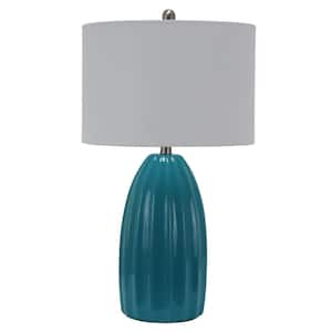Cannon Crackle Ceramic Ribbed Table Lamp, Teal, 27" x 15"