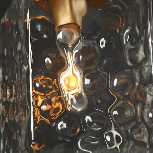 Modern 1-Light Dark Gold Kitchen Island Pendant Light with Cube Water-Rippled Glass Shade, Contemporary Hanging Lamp