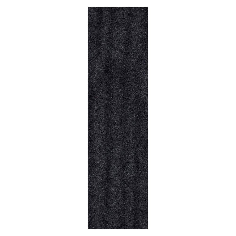 Ottomanson Lifesaver Collection Non-Slip Rubberback Solid 3x12 Indoor/Outdoor Runner Rug, 2 ft. 7 in. x 12 ft., Black