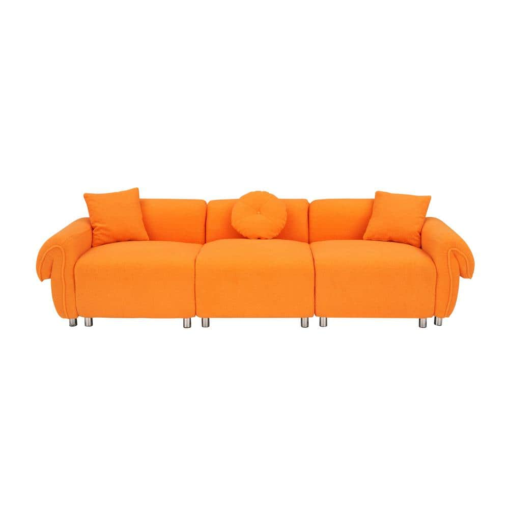 112 in. Wide Rolled Arm Velvet Rectangle Modern Upholstered Sofa in Orange with 3-Pillows -  Z-joyee, P-Q202200900