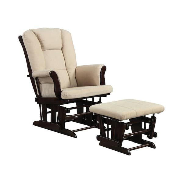 Coaster Home Furnishings Beige and Espresso Flared Arm Glider with Ottoman