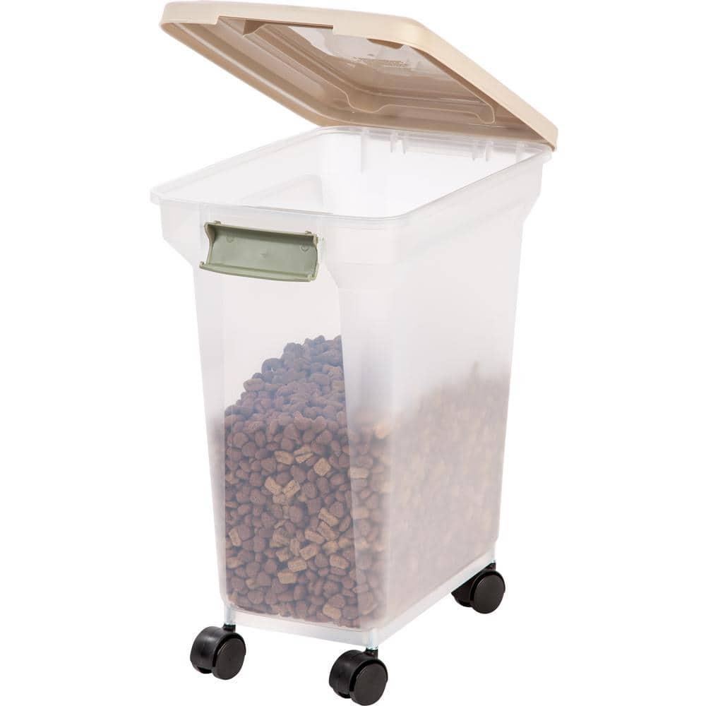 Almond 28 Qt Airtight Plastic Pet Food Container with Wheels