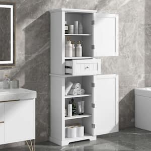 22 in. W x 11 in. D x 67 in. H White Linen Cabinet, Tall Bathroom Storage Cabinet, Freestanding Bathroom Storage Cabinet