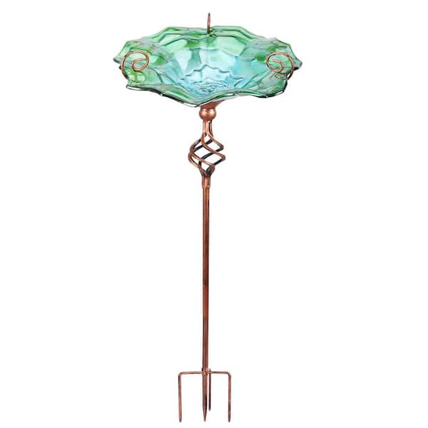 MUMTOP 31 in. Bird Bath Glass Outdoor Birdbaths Garden Yard Decor Bird Feeder with Metal Stake Green