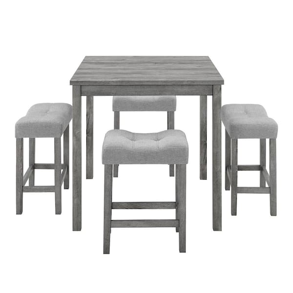 TIRAMISUBEST TD Garden Gray 5-Piece Wood Outdoor Dining Set with Gray Cushion