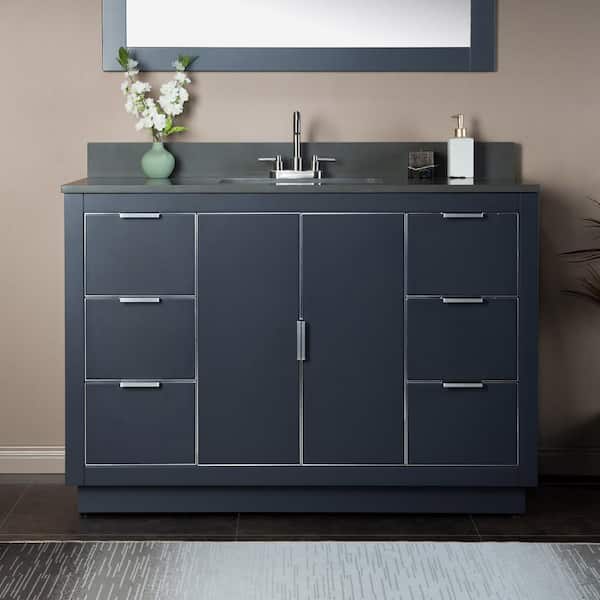 WOODBRIDGE Venice 49 in.W x 22 in.D x 38 in.H Bath Vanity in Gray with Engineered stone Vanity Top in Dark Gray with White Sink