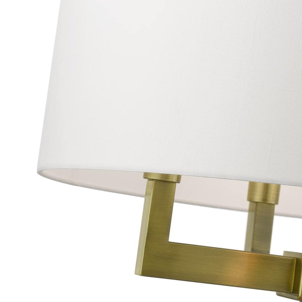 Antique Brass Cresthaven 4-Light Chandelier with Off-White Shade