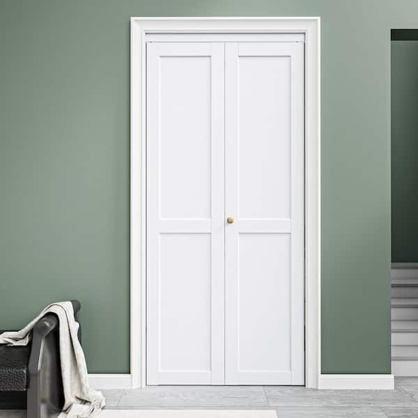 36 in. x 80 in. DIY 2-Panel Solid Core MDF White Primed Composite Interior Closet Bi-Fold Door with Hardware