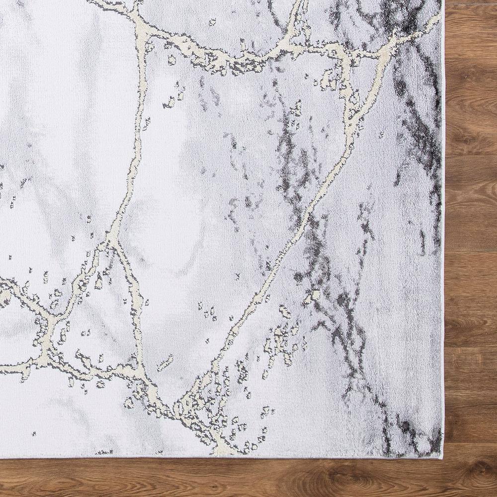Gray and White Marble Abstract Area Rug with Gold Accents