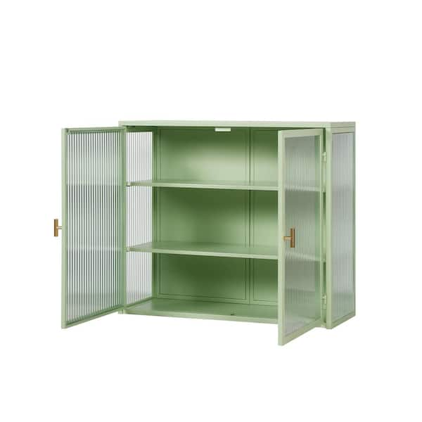 23.62 Glass Door Wall Cabinet With 2-tier Enclosed Storage, Open