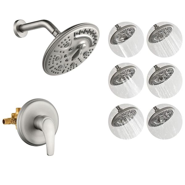 UKISHIRO BabyBreath 6-Spray Patterns with 1.8 GPM 8 in. Wall Mount Rain Fixed Shower Head in Brushed Nickel