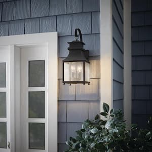 Rainbrook 18 in. 2-Light Matte Black Outdoor Wall Light Fixture with Seeded Glass