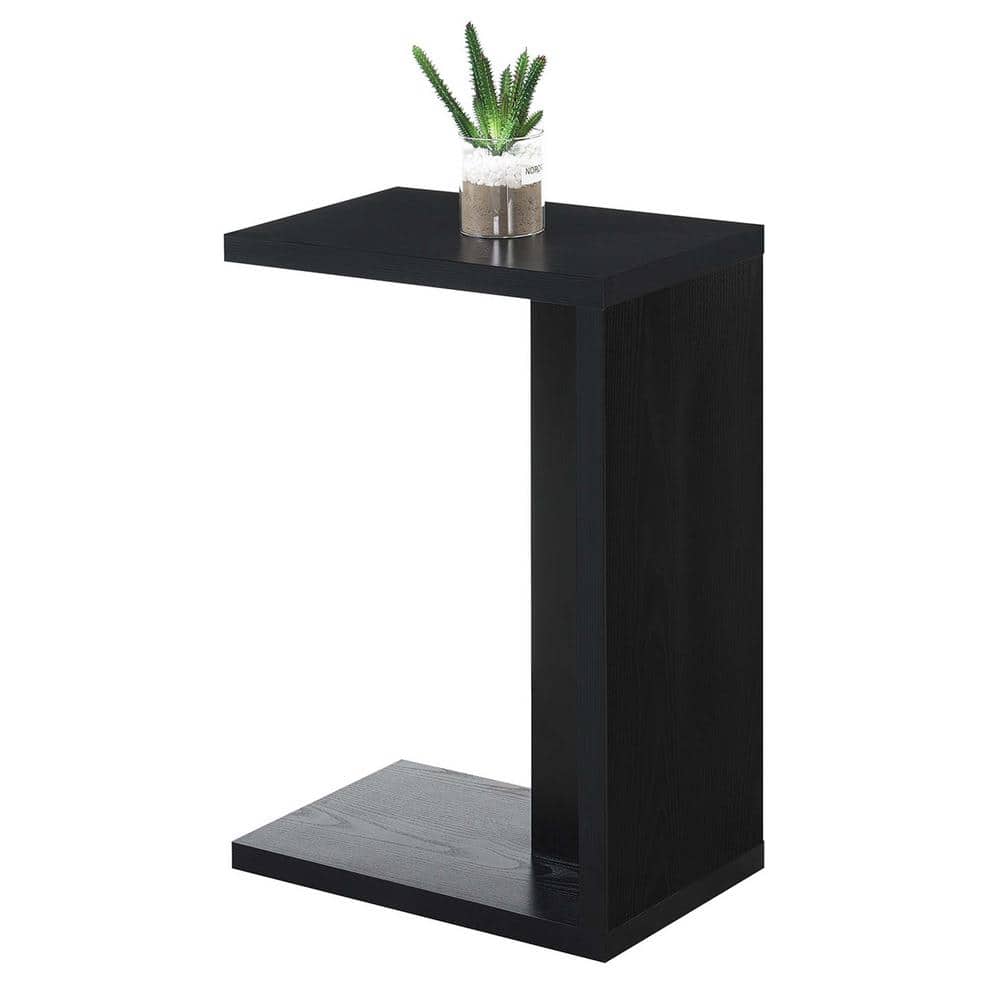 Black Rectangular Wood C-Shaped End Table