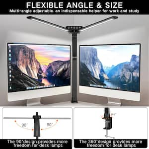 30 in. Black 2-Head Integrated LED Adjustable Swing Arm Plug-in Dimmable and Flexible Clip-on Desk Lamp with Clamp