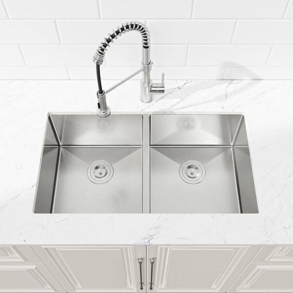 nekorin　S Coporesell 33 in. Undermount Double Bowl (50/50) 20-Gauge Gray