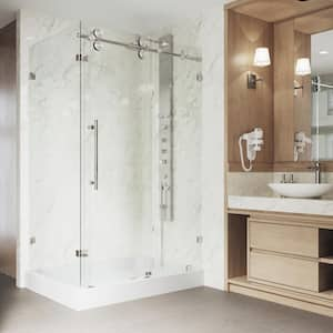 Winslow 36 in. L x 48 in. W x 79 in. H Frameless Sliding Shower Enclosure Kit in Stainless Steel with Clear Glass