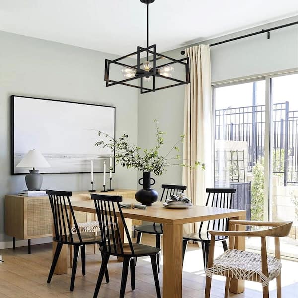 6-Light Black Industrial Farmhouse Chandelier Modern Geometric Pendant Light for Kitchen Dining Room