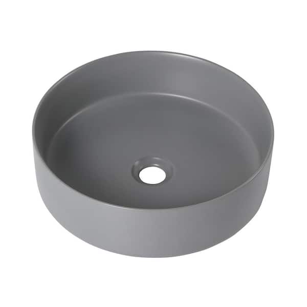 INSTER ART 15.75 in. L x 15.75 in. W x 4.75 in. H Bathroom Matte Gray Ceramic Round Vessel Sink Art Basin (without Drainer)