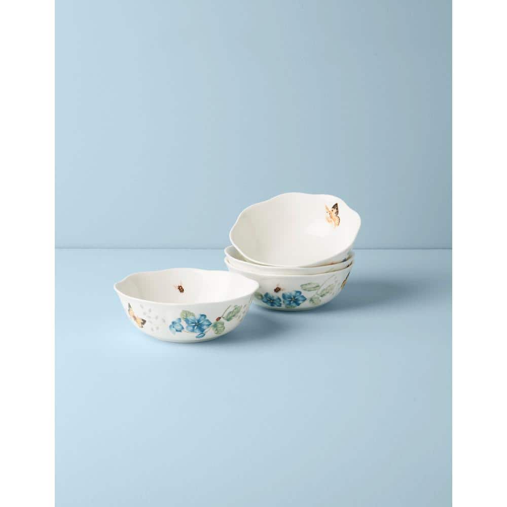 Butterfly Meadow White Ceramic All-Purpose Bowl Set (Set of 4)
