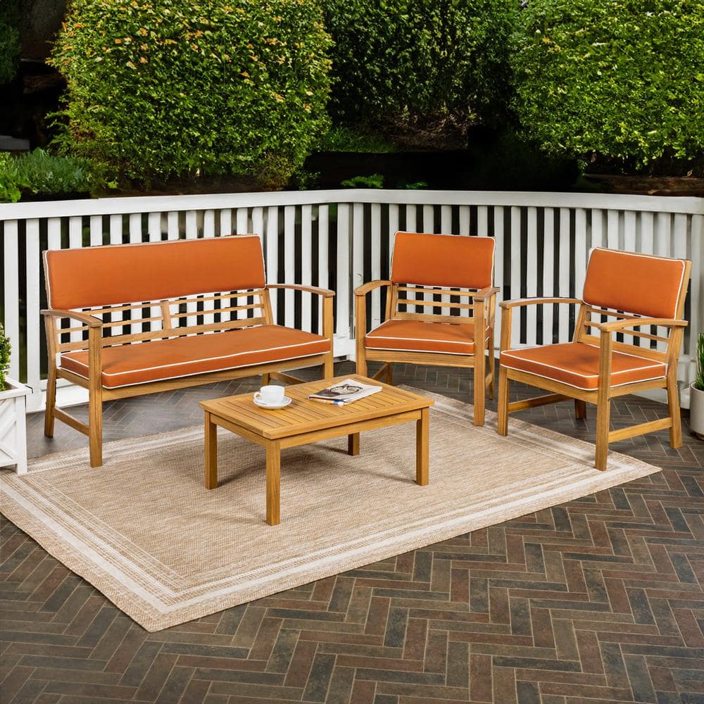 Barclay 4-Piece Orange and Teak Brown Acacia Wood Patio Set