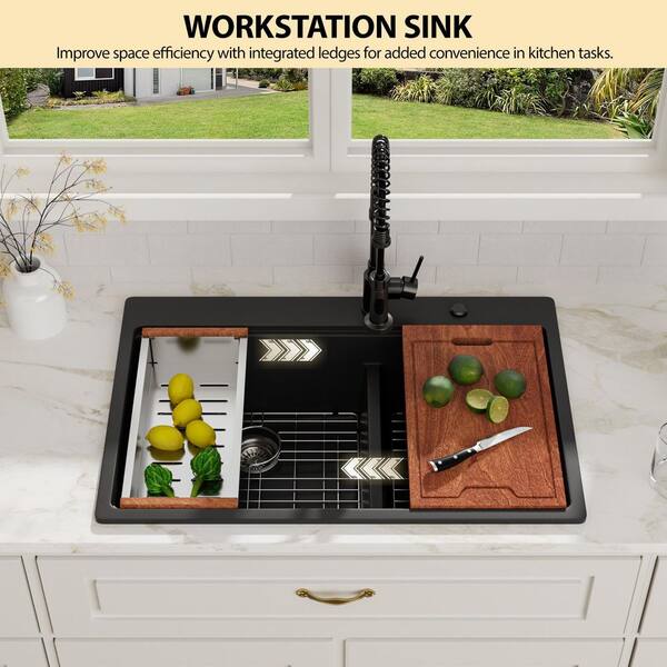 ◆mai 33 Inch Drop In Kitchen Sink Logmey 33x22x9 Inch Topmount