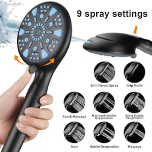 Rainfull 9-Spray 12 in. Wall Mount Dual Shower Head and Handheld Shower Head in Matte Black