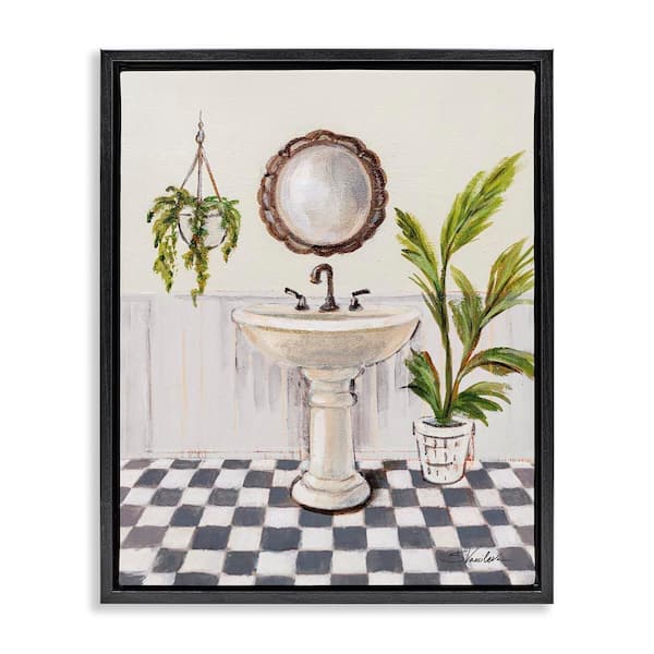 Stupell Industries Crisp Bathroom with Plants by Silvia Vassileva Black Floater Frame Nature Graphic Art Print 21 in. x 17 in.