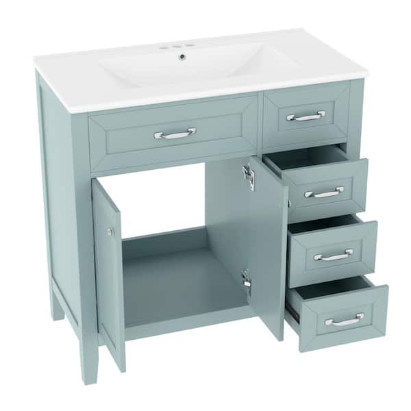 36 in. W x 18 in. D x 36 in. H Freestanding Bath Vanity in Green with White Ceramic Top