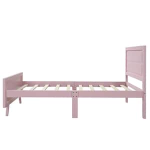 Pink Twin Size Wood Platform Bed with Headboard and Wood Slat Support