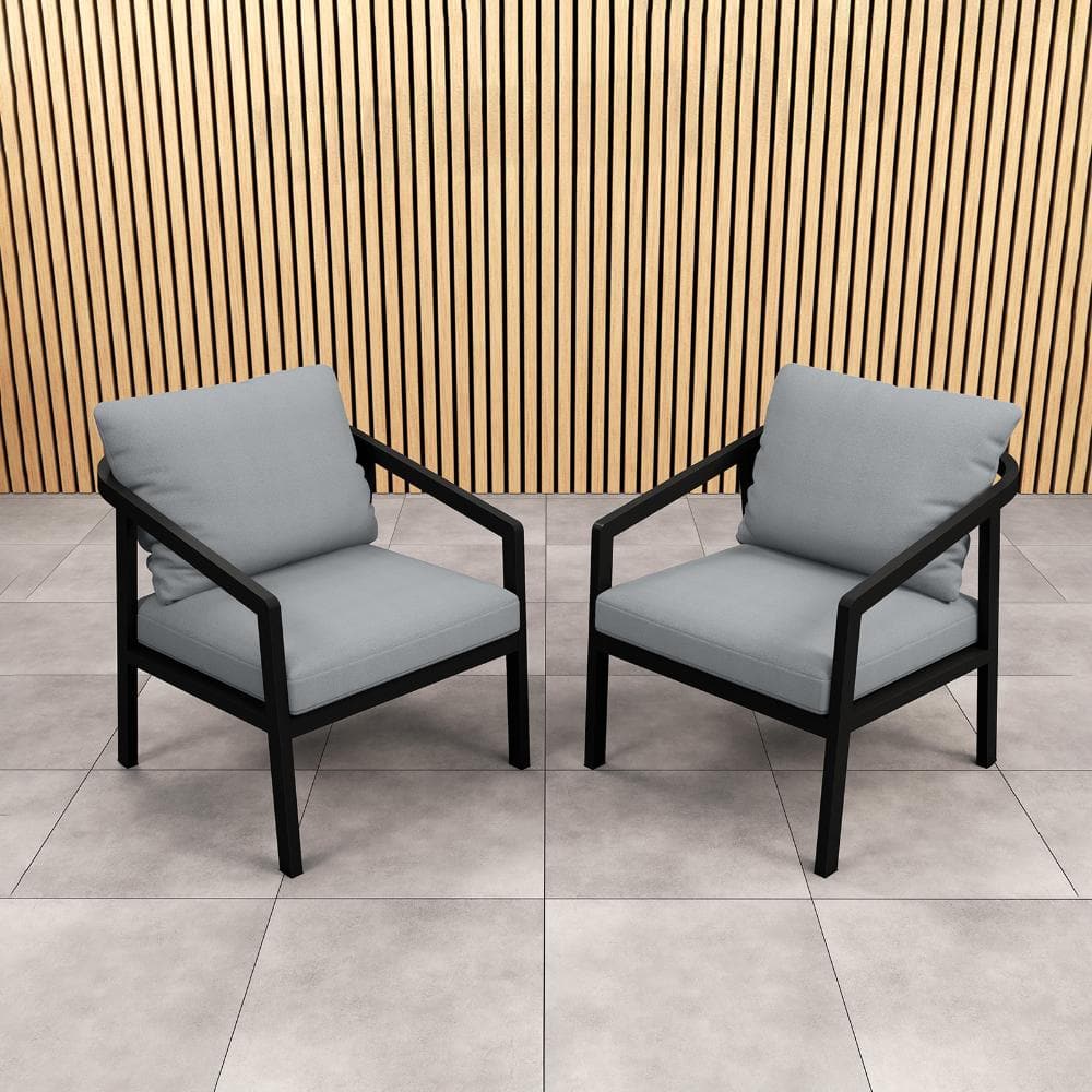 Modern Black Aluminum Accent Chair Sofa with  Gray Cushions(Set of 2)