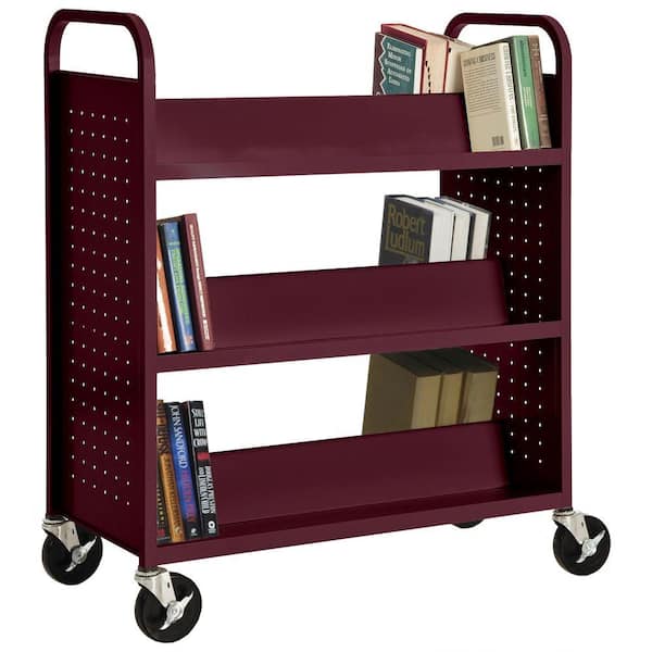 Sandusky 46 in. Burgundy Metal 3-shelf Cart Bookcase with Locking