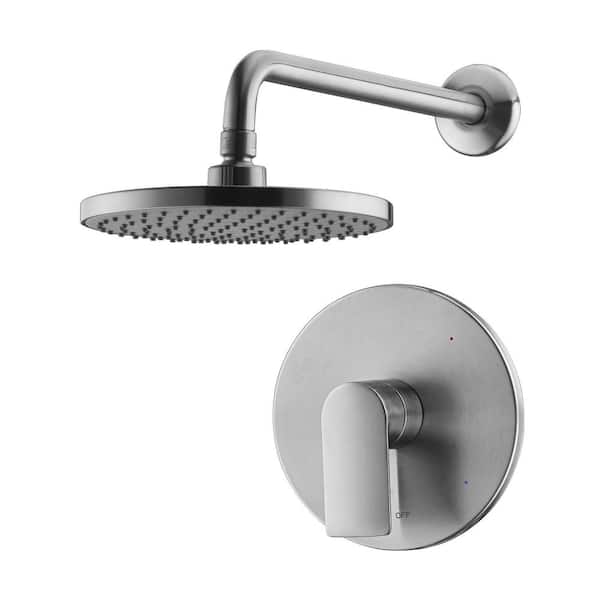 Ultra Faucets Wedge Single Handle 1-Spray Shower Faucet 1.8 GPM with Pressure Balance, Anti Scald in Brushed Nickel (Valve Included)