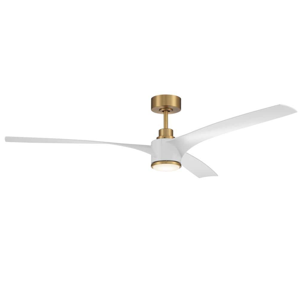 60'' Satin Brass and White Smart Ceiling Fan with LED Light
