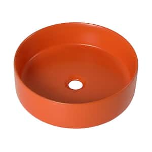 Ceramic Circular Vessel Bathroom Sink without Faucet and Drain in Orange