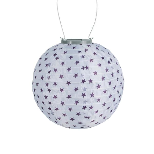 ALLSOP Glow 10 in. White with Blue Stars Round Integrated LED Hanging Outdoor Nylon Solar Lantern