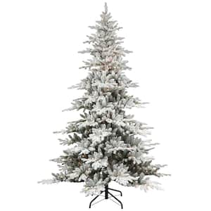 6.5 ft. Pre-Lit Flocked Utah Fir Artificial Christmas Tree, 1569 PE/PVC Tips, 350 UL Clear Incandescent Lights