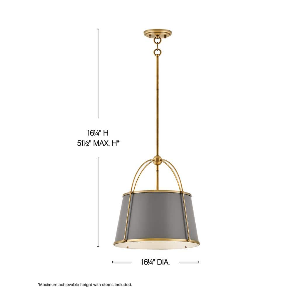 Matte Grey and Lacquered Dark Brass Drum Pendant Light
